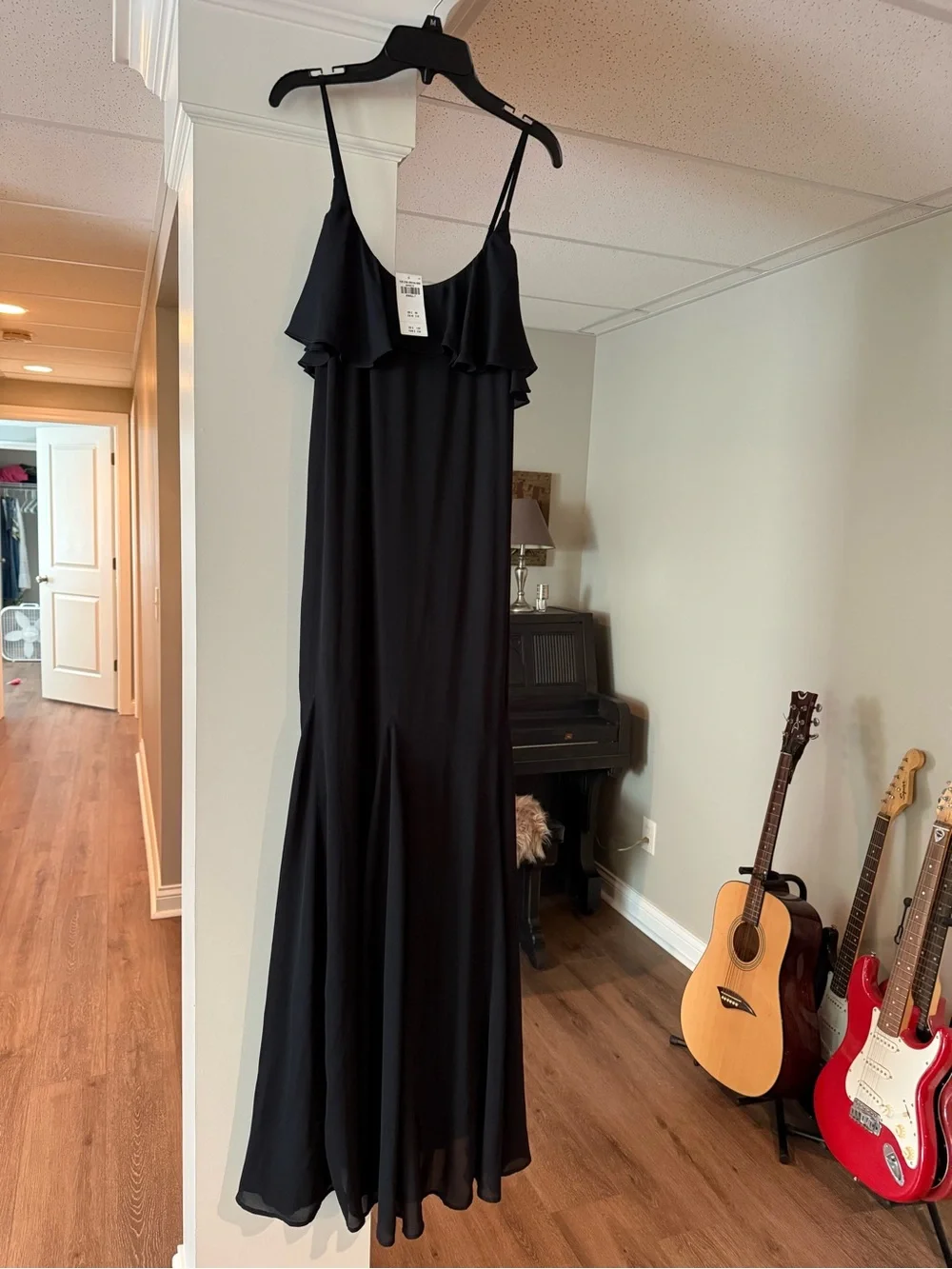 Abercrombie & Fitch Black Ruffle-Front Spaghetti Strap Maxi Dress